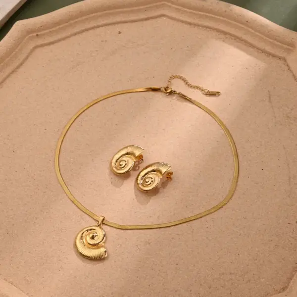 Wholesale Jewelry Casual Vacation Beach Stripe Conch Shell 304 Stainless Steel Electroplating Polishing Plating Snake Chain Jewelry Set