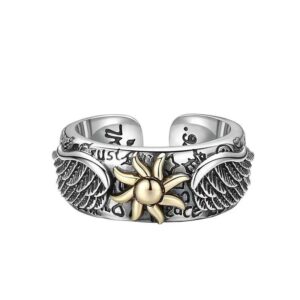 Wholesale TikTok Retro Sunflower Ring Men's Trendy Personalized Open Men's Angel Wings Single Ring Ring Jewelry
