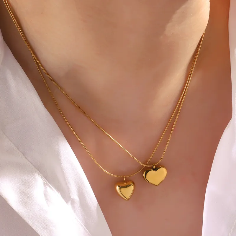 Wholesale 304 Stainless Steel 18K Gold Plated Simple Style Heart Shape Pendant Necklace