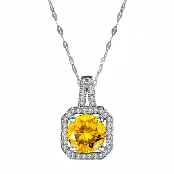 Wholesale 201 Stainless Steel White Gold Plated Gold Plated Classic Style Plating Inlay Square Glass Zircon Pendant Necklace