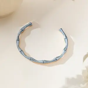 【XKB0227】Open Bamboo Knot Bracelet / Steel Color