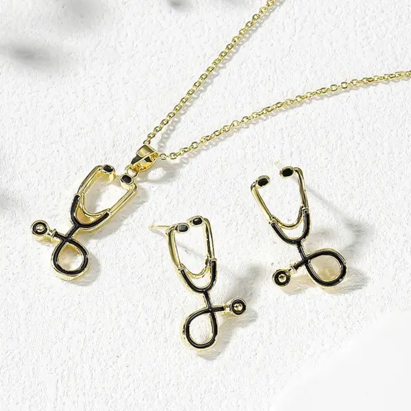 Wholesale Cute Vintage Style Simple Style Stethoscope Copper 18k Gold Plated Zircon Jewelry Set In Bulk