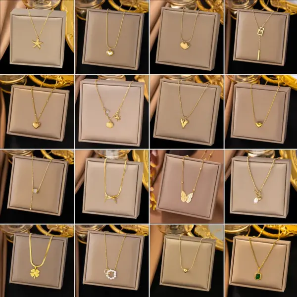 Real Gold Plated 304 Stainless Steel Ion Plating (IP) Stone-Free Starfish Heart Shape Bow Knot Waterproof Non Tarnish Sweet Simple Style Cable Chain Snake Chain Pendant Necklace For Women's