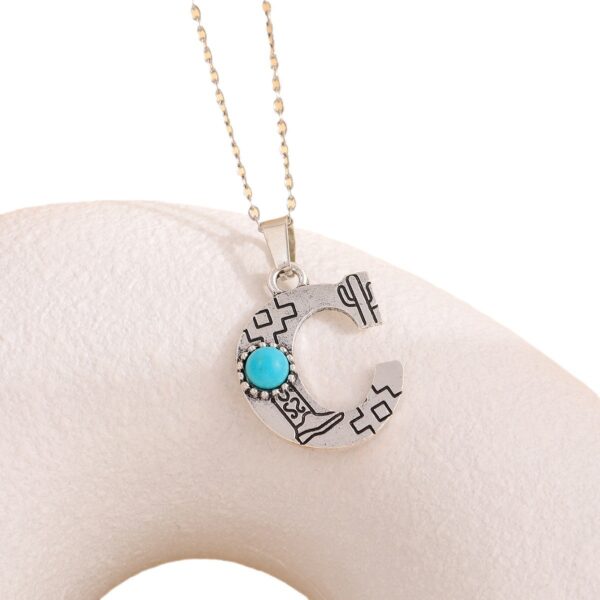 Wholesale Amazon Hot Western Style Stainless Steel Chain Cactus Turquoise Letter Necklace Fashion Atmospheric Clavicle Chain