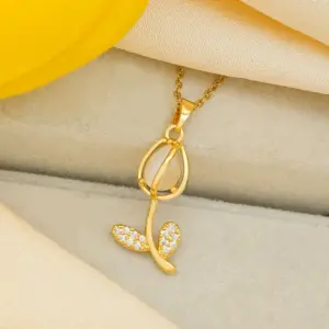 White Cat Eye Tulip Necklace / Gold