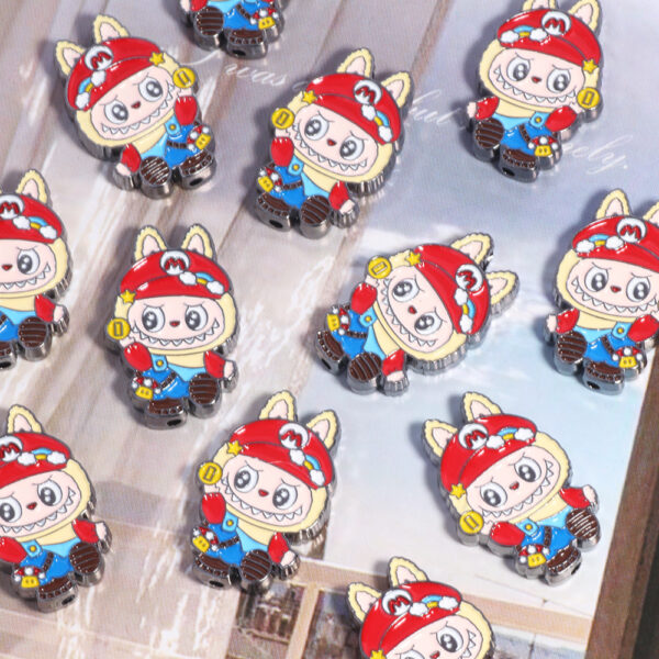 Wholesale Alloy Oil-Dropping Paint Cute Cartoon Labubu Through-Hole Beads Handmade DIY Mobile Phone Chain Jewelry Accessories Material