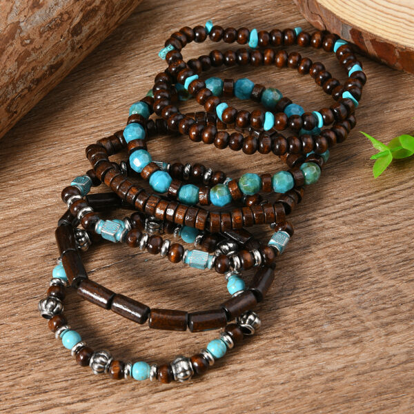 Wholesale Vintage wooden and stone beaded 7-piece bracelet