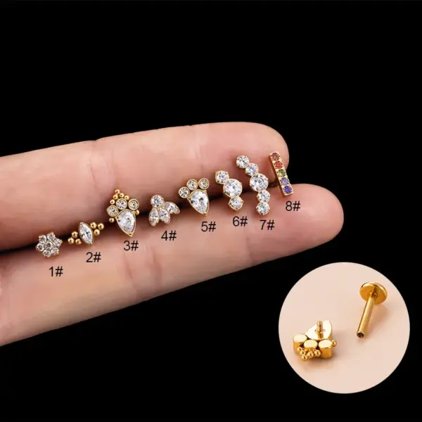 1 Piece Lip Rings Fashion Geometric Pure Titanium Plating Zircon