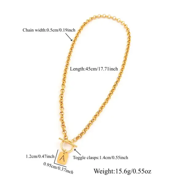 Wholesale Fashion Commuter All-Match Rectangular Hollow Initial Letter Pendant OT Buckle 201 Stainless Steel Bracelet Women's Necklace Plated 18K Real Gold