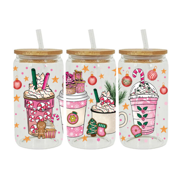 Wholesale Christmas colorful drinks 16oz Cup UV DTF Wraps