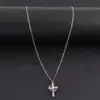 Wholesale New Fashion Vacuum Electroplated 18K Real Gold Gold Silver Micro Pave Zircon Cross Crown Pendant 201 Stainless Steel Chain Women's Necklace