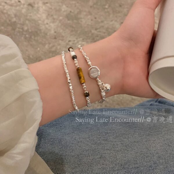Wholesale A Few Pieces of Broken Silver ~ Cat's Eye Beaded Simple Bracelet for Women, Light Luxury, Niche, Exquisite, High-End Feel, 2025 New Model Jewelry