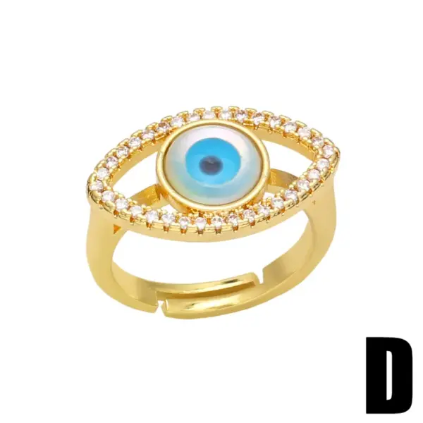 Wholesale Fashion Eye Copper 18k Gold Plated Zircon Rings In Bulk