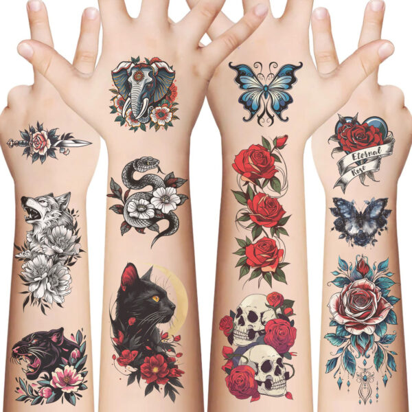 Wholesale Cross-border New Cartoon Retro Flower Series Tattoo Sticker Waterproof Party Party Gift Funny Fun Face Sticker