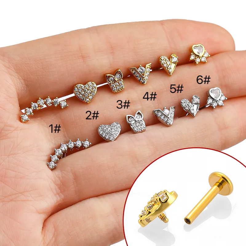 Wholesale 1 Piece Lip Rings Casual Nordic Style Punk Geometric Paw Print Heart Shape 316L Stainless Steel Waterproof Non Tarnish Surgical Steel Zircon