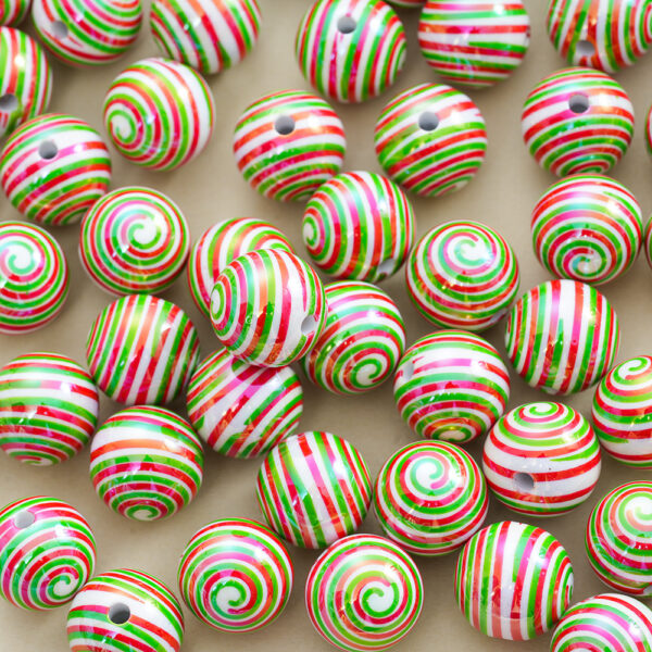 Wholesale 10pcs Round Beads 16mm Christmas Series Acrylic Candy Thread Printing DIY Beads