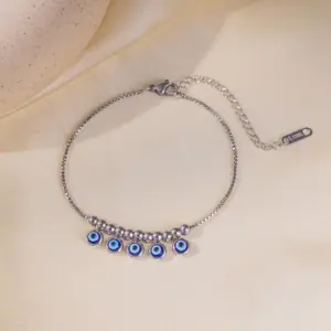 Qye2051 round Beads Eye Case Chain Bracelet / Steel Color
