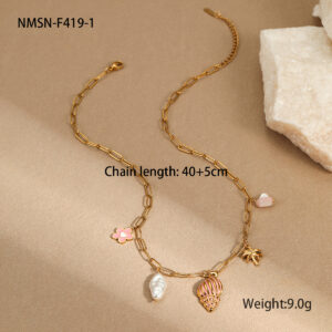 Nmsn-f419-1 pink conch necklace / 18K