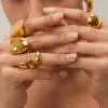 Wholesale 304 Stainless Steel Water Droplets Solid Color PVD Coated 18K Real Gold Plated Real Gold Plated Vacation Simple Style IG Style Waterproof Non Tarnish Asymmetrical Gold Open Rings Rings