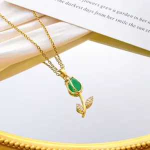 Xl2981 Green Opal Necklace / Gold