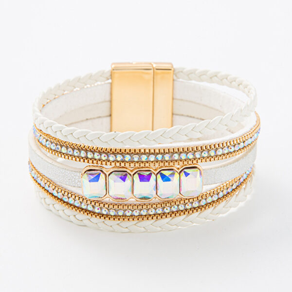 Wholesale Bohemian fashion rhinestone color Crystal multi-layer leather women's bracelet hand-woven leather women's bracelet