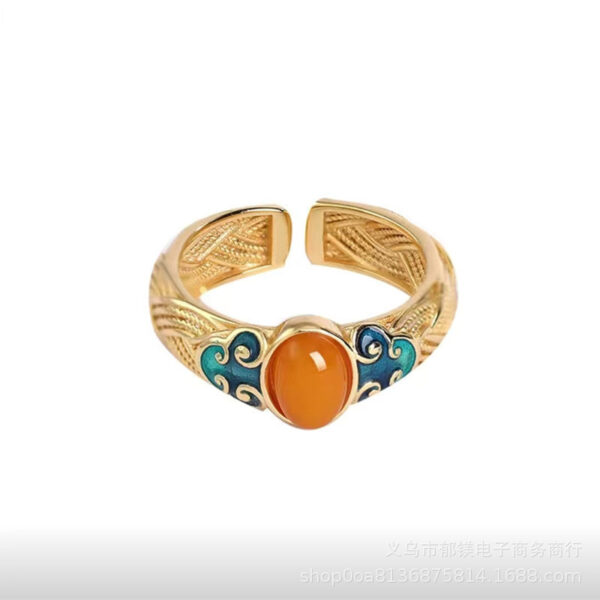 Wholesale Ancient Style Xiangyun Imitation Beeswax Ring Women's Ancient Method Gold Palace Style Vintage Enamel Open Ring Mother's Day Gift