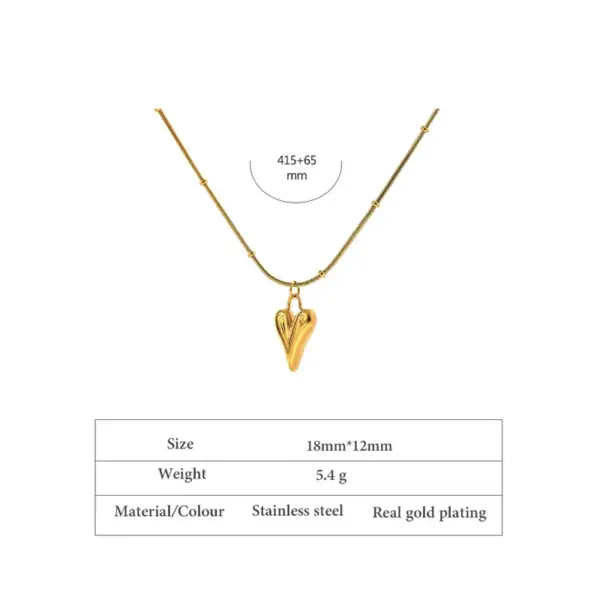 Wholesale PVD Coated Real Gold Plated Heart Shape Titanium Steel Fashion Waterproof Non Tarnish Pendant Necklace