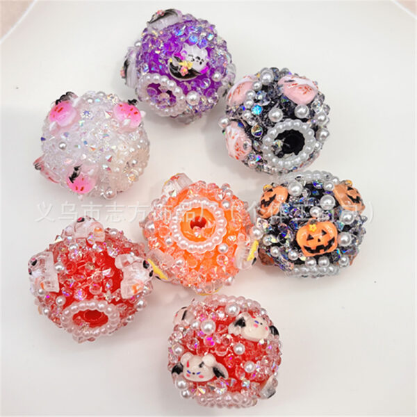Wholesale Cross-Border Heavy Industry Halloween Series Pumpkin Bat Skull Flower Ball DIY Beaded Pen Mobile Phone Chain Car Hanging and Other Accessories