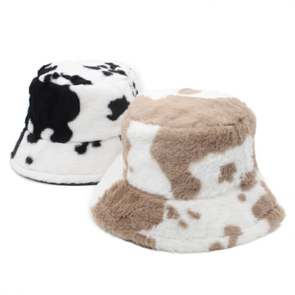 Wholesale Cross-border bucket milk cow pattern plush vintage fisherman hat autumn and winter thickened warm hat Korean style women's all-match basin hat