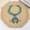Wholesale New Retro Round Flower Turquoise Pendant Ethnic Style Alloy Geometric Earrings Necklace Jewelry Set