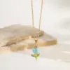 Wholesale Jewelry Elegant Simple Style Flower 304 Stainless Steel 18K Gold Plated Enamel Plating Pendant Necklace Cable Chain