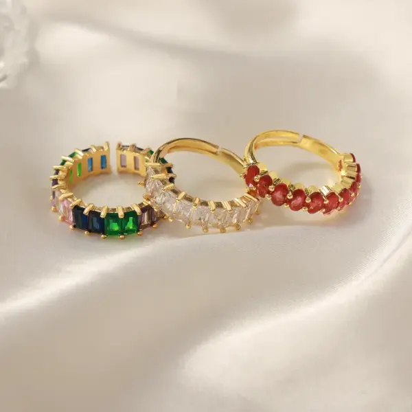Wholesale Elegant Glam Luxurious Solid Color Copper Plating Inlay Zircon 18k Gold Plated Open Rings