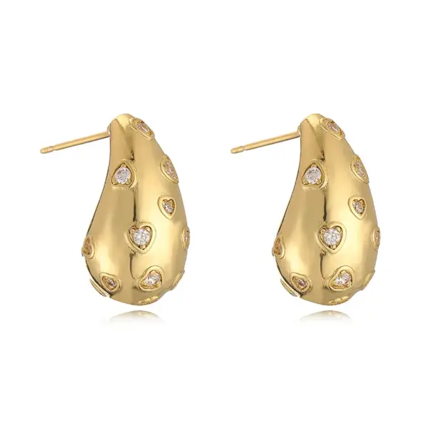 Wholesale 1 Pair Ig Style Casual Simple Style Water Droplets Plating Inlay Copper Zircon 18k Gold Plated Ear Studs