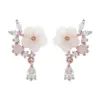Wholesale 1 Pair Fashion Flower Inlay Copper Zircon Ear Studs