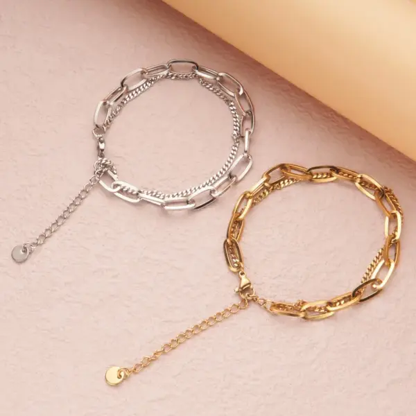 Wholesale Basic Modern Style Classic Style Geometric Solid Color Titanium Steel 18K Gold Plated Bracelets In Bulk