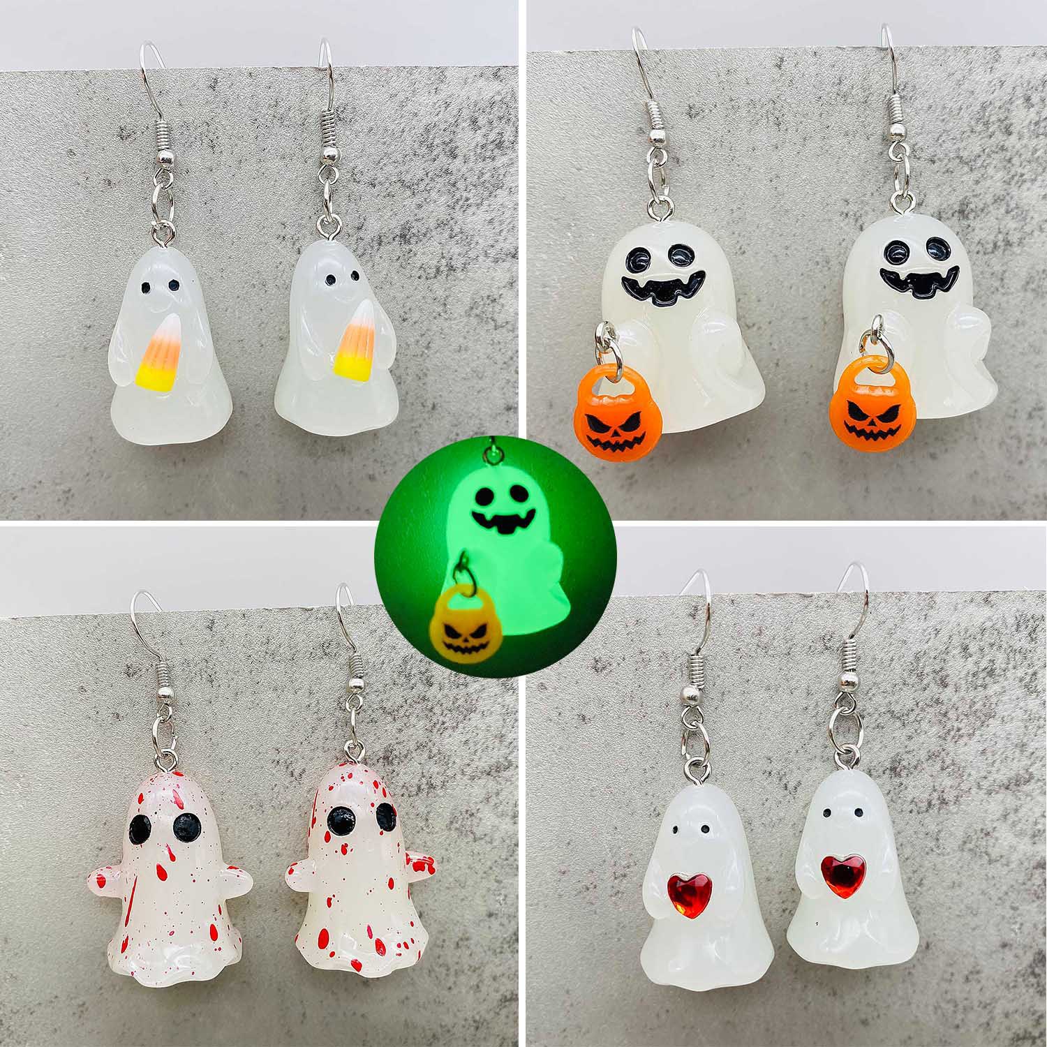 Wholesale 3D Glow-in-the-Dark Ghost Pumpkin Candy Corn Pendant Earrings