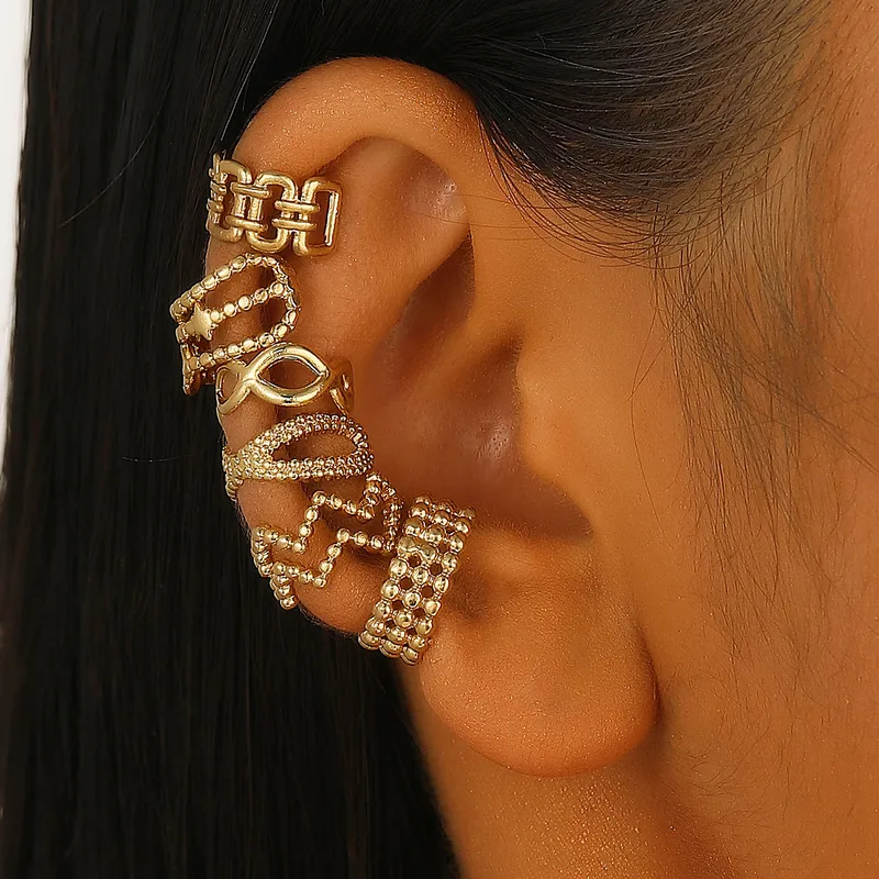 Wholesale 1 Piece Simple Style IG Style Geometric Plating 304 Stainless Steel Ear Cus