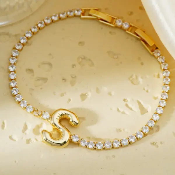 Wholesale 304 Stainless Steel Copper K Gold Plated Simple Style Classic Style Plating Inlay Letter Zircon Bracelets