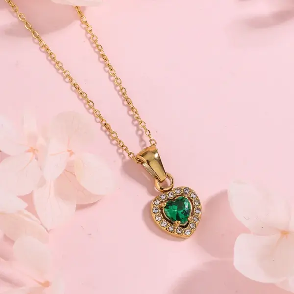 304 Stainless Steel Glass Heart Shape Ion Plating (IP) Artificial Rhinestones 18K Gold Plated Vintage Style French Style Classic Style Waterproof Non Tarnish Inlay Cable Chain Multicolor-Golden Yellow Pendant Necklace Necklace