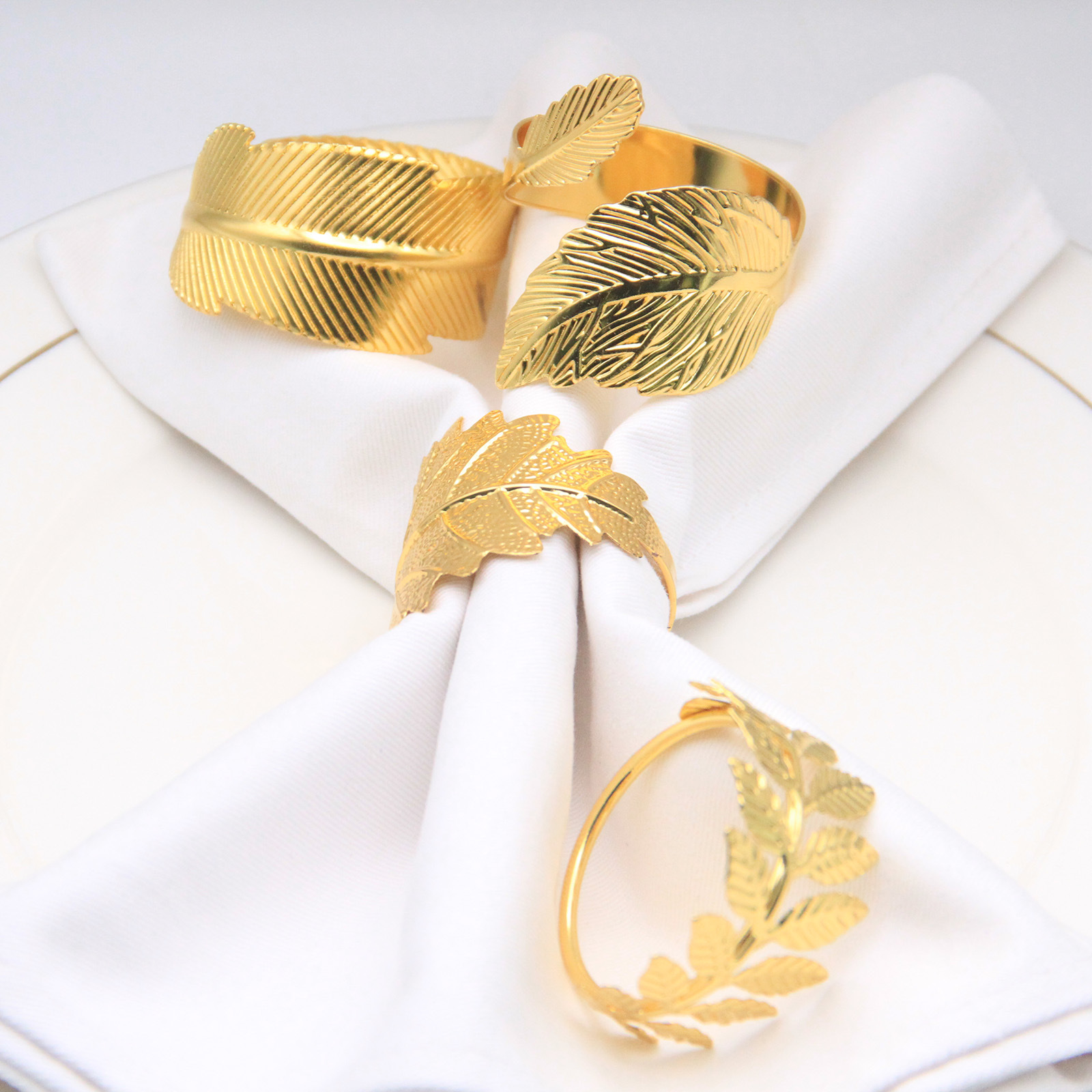 Wholesale Cross-border Leaves Metal Plated Napkin Ring Party Party Dining Table Plate Napkin Buckle Metal Napkin Manufacturers
