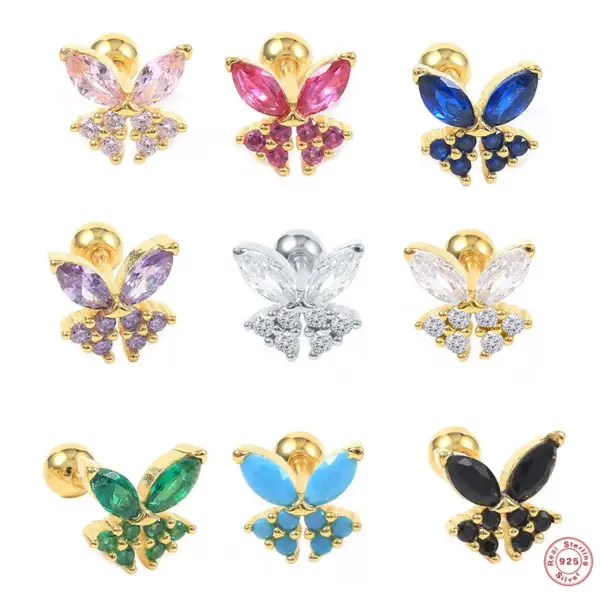 1 Piece 925 Sterling Sier Zircon Geometric Butterfly Ear Studs