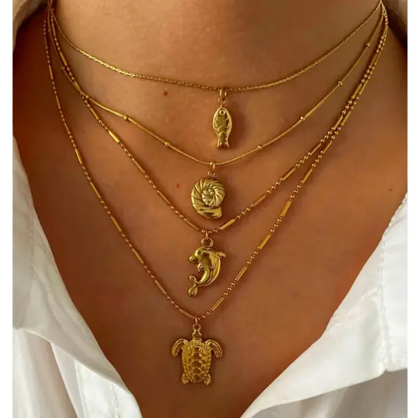 304 Stainless Steel Tortoise Starfish Shell PVD Coated Shell Real Gold Plated Nordic Style Marine Style Beach Waterproof Non Tarnish Surgical Steel Cuban Link Chain Curb Chain Lobster Trigger Clasp Closure Gold Pendant Necklace