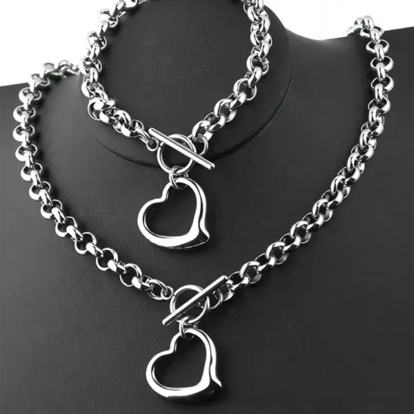 Wholesale Jewelry Casual Hip-Hop Simple Style Heart Shape Titanium Steel Bracelets Necklace
