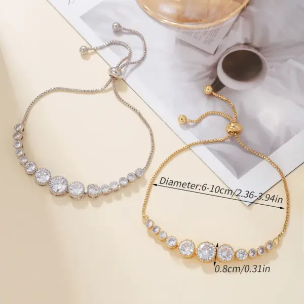 Wholesale Glam Round Stainless Steel Copper 18k Gold Plated Rose Gold Plated Silver Plated Zircon Bracelets In Bulk