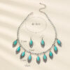 Wholesale Simple and Fashionable Ethnic Style Dress Necklace High-End Versatile Green Clavicle Chain Earrings Jewelry Set
