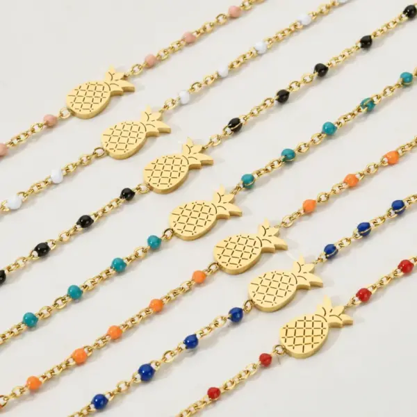 Wholesale Sweet Fruit Pineapple Stainless Steel Enamel Plating Bracelets