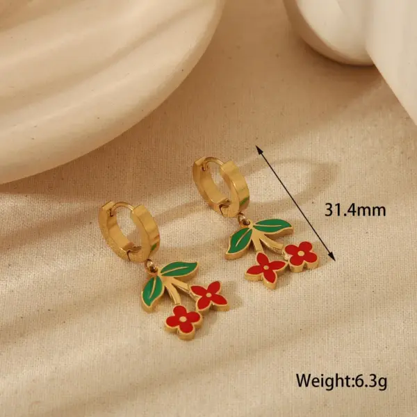 Wholesale Jewelry Cute Sweet Cherry Strawberry 304 Stainless Steel 18K Gold Plated Epoxy Plating Bracelets Earrings Necklace