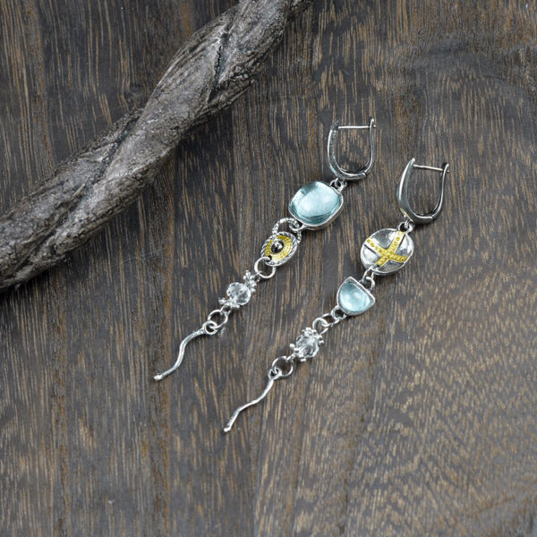 Wholesale Asymmetrical Sapphire Engraved Cross Earrings