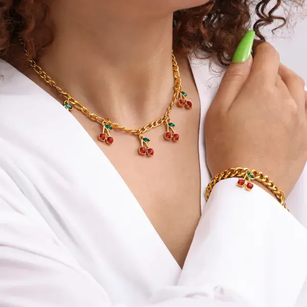 304 Stainless Steel Glass Geometric PVD Coated 18K Real Gold Plated Real Gold Plated Princess Luxurious British Style Waterproof Non Tarnish Plating Jewelry Set