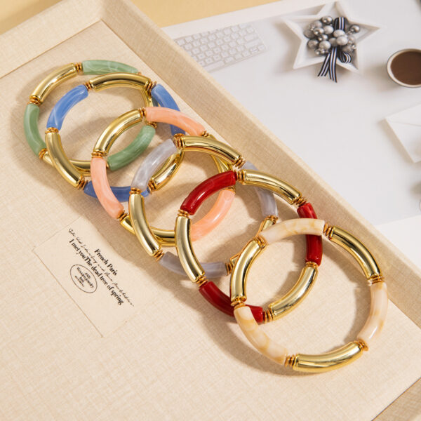 Wholesale Cross-border Fashion European and American Creative Tube Beads Elastic Bracelet Acrylic Double Color Curved Tube Round Tube Bracelet